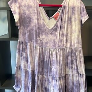 4 / $20 Paisley Sky Lavender Tie-Dye V-Neck Tiered Short Sleeve Top